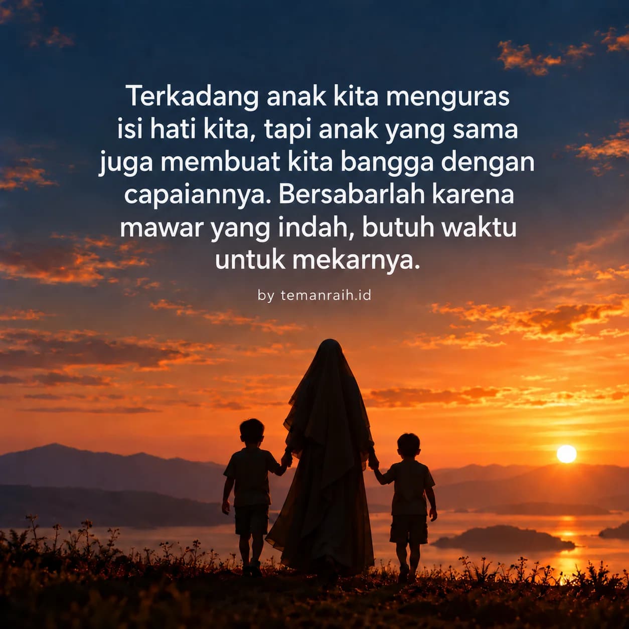 Sunset mother and sons